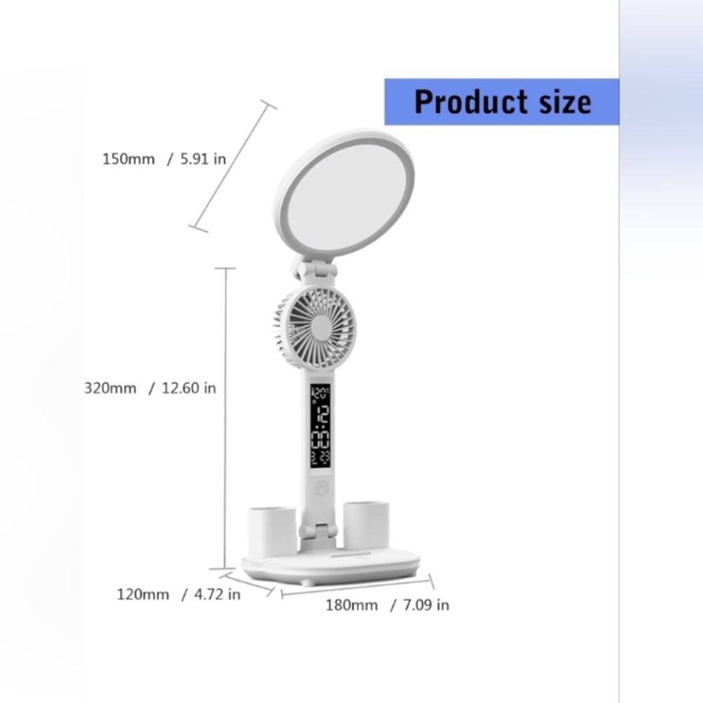 Desk lamp w/ fan & clock